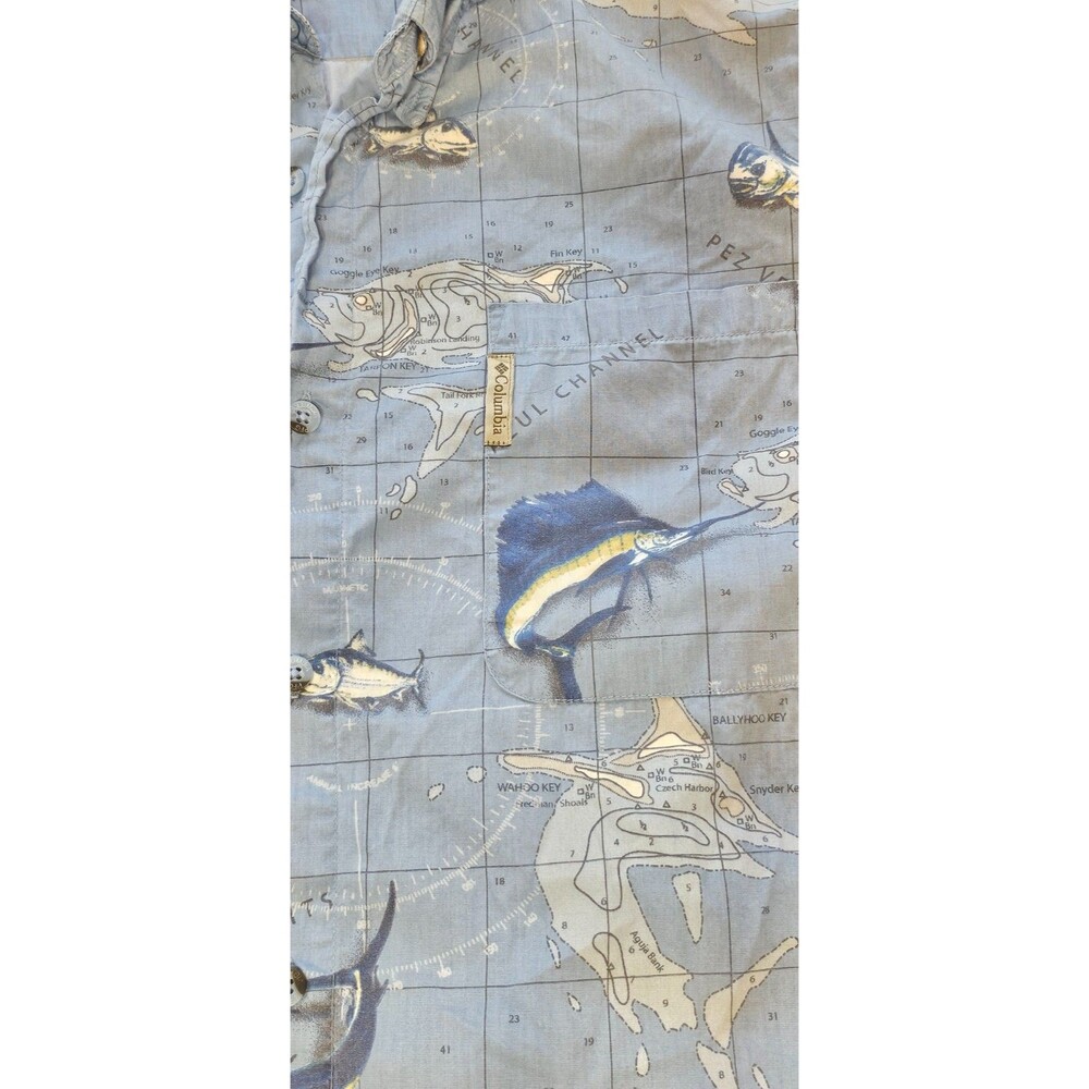 Columbia River Lodge Fish Ocean Map Mens Size XL Button Up Short Sleeve Shirt - Picture 5 of 8